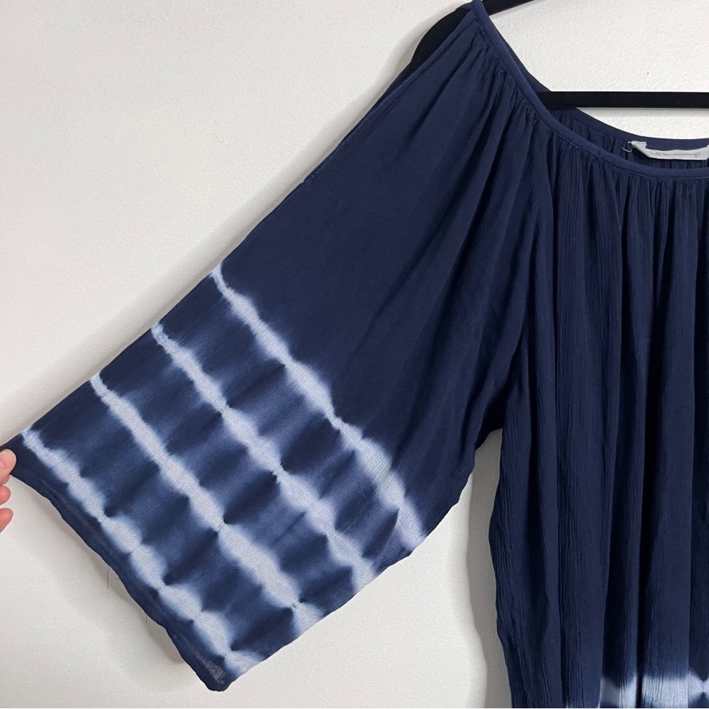 Soft Surroundings Blue Crinkle Tie Dye Cold Shoulder Tunic Length Top Size 3x - Picture 4 of 7
